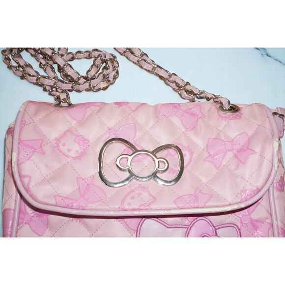 Hello Kitty Pink Quilted Shoulder Bag & Matching Wallet Set – Bow Print – Read - Picture 5 of 15